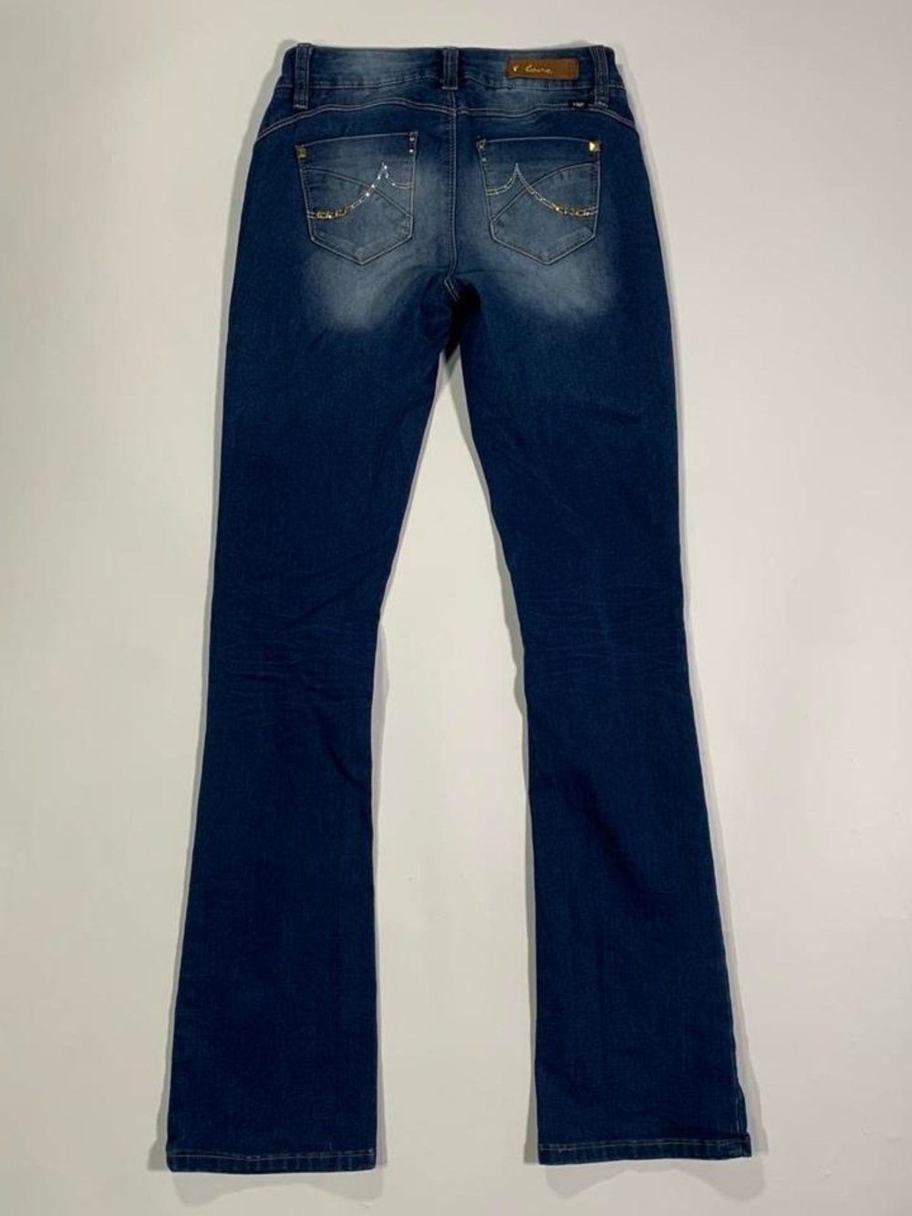 YMI Low Rise Bootcut Jeans Faded Rhinestone Stud Pocket McBling Blue
